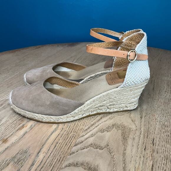 Kanna Anthropologie Suede Wedge Heel Espadrille Taupe Sandal Women’s Size 9 - Picture 2 of 10